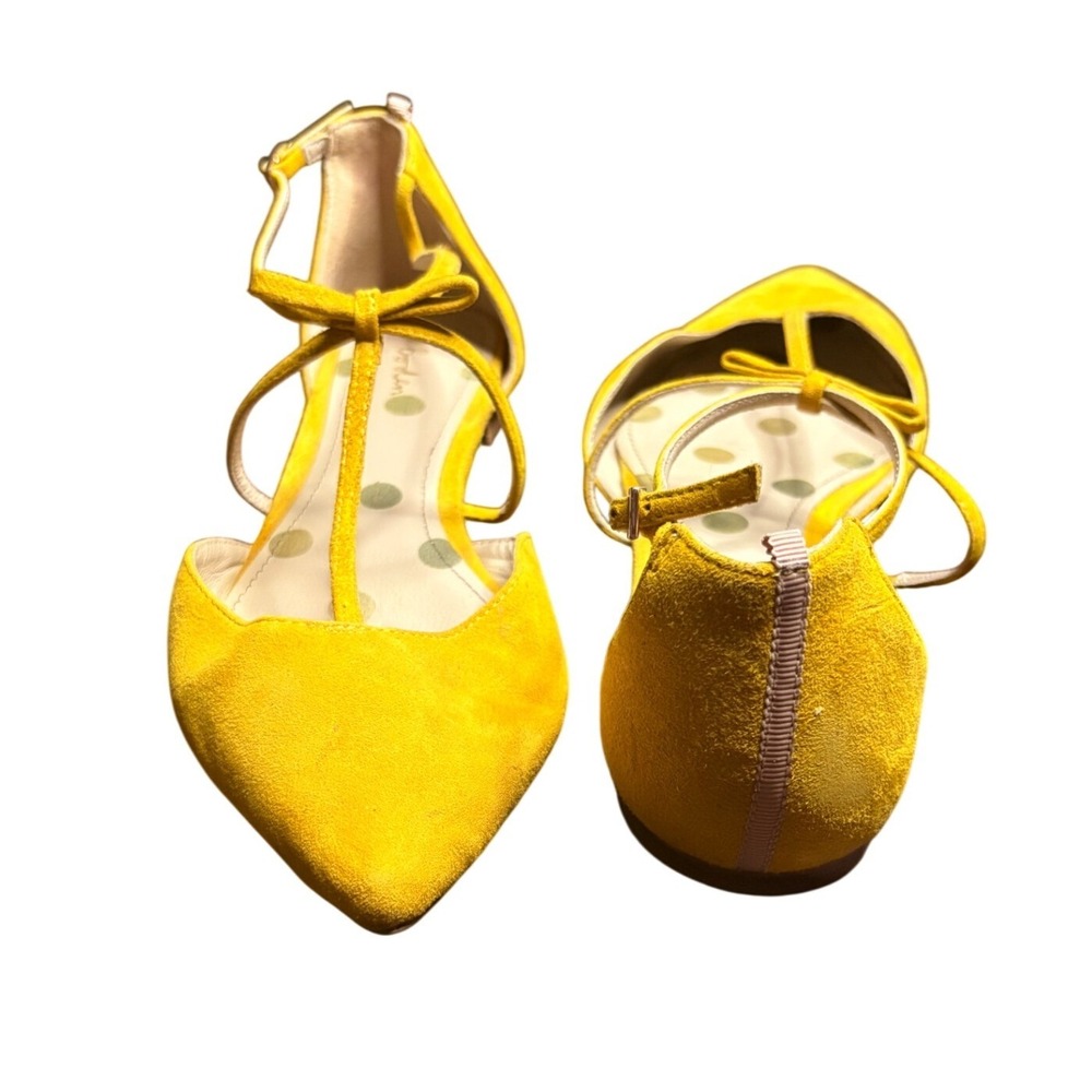 Boden Mustard Yellow Suede T-Strap Pointed Toe Bow Flats EU 40 US 9 601165 - Picture 3 of 6